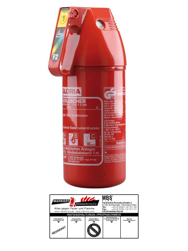 Gloria KFZ Auto-Pulverlöscher F2GM, 2kg Halterung u. Plakette